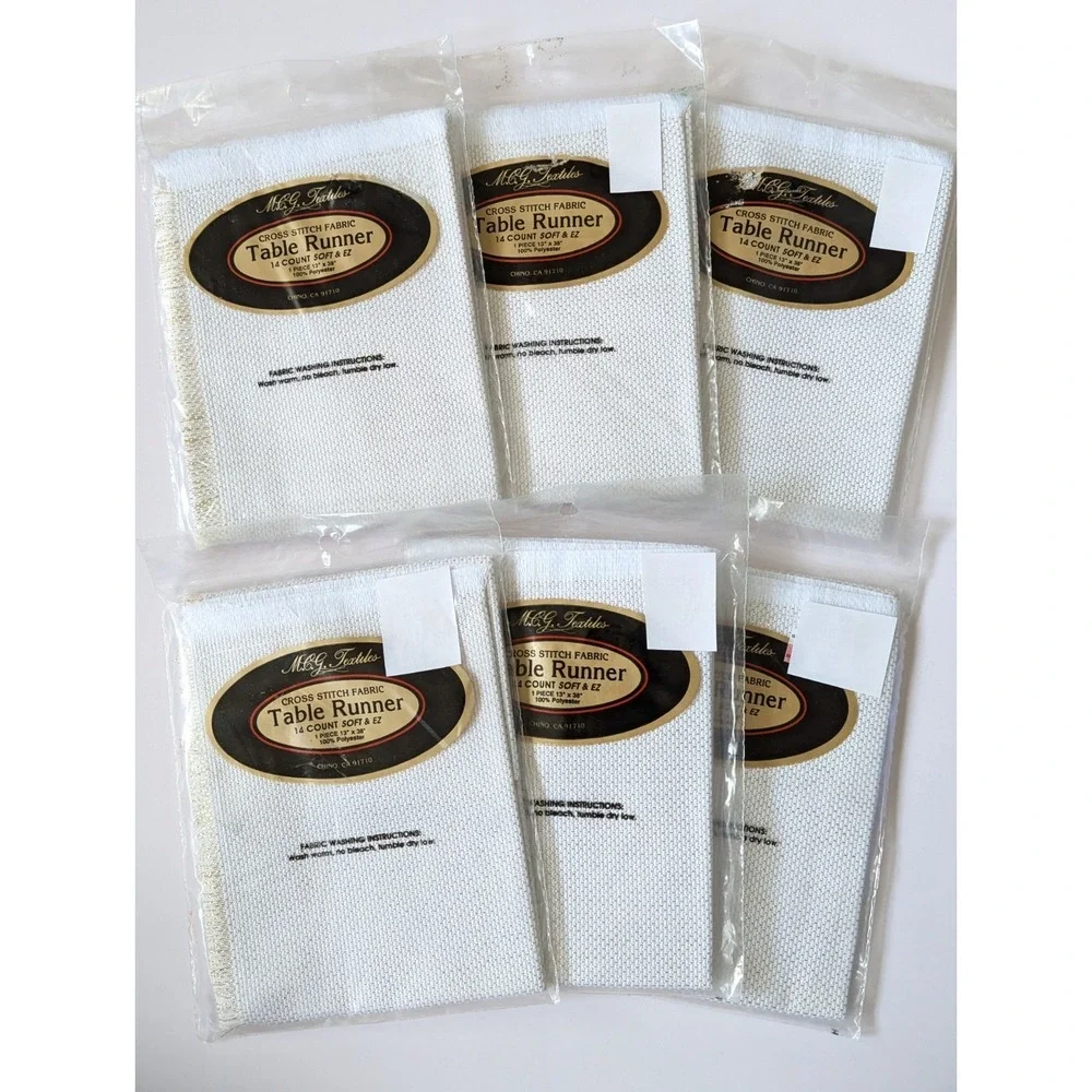 MCG Textiles Cross Stitch Table Runner Gold/White 13x38 Fringe 14ct (Lot of 6)
